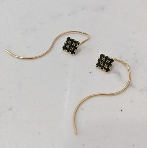 Boho Theader Earrings  Squared Green CZ Earrings